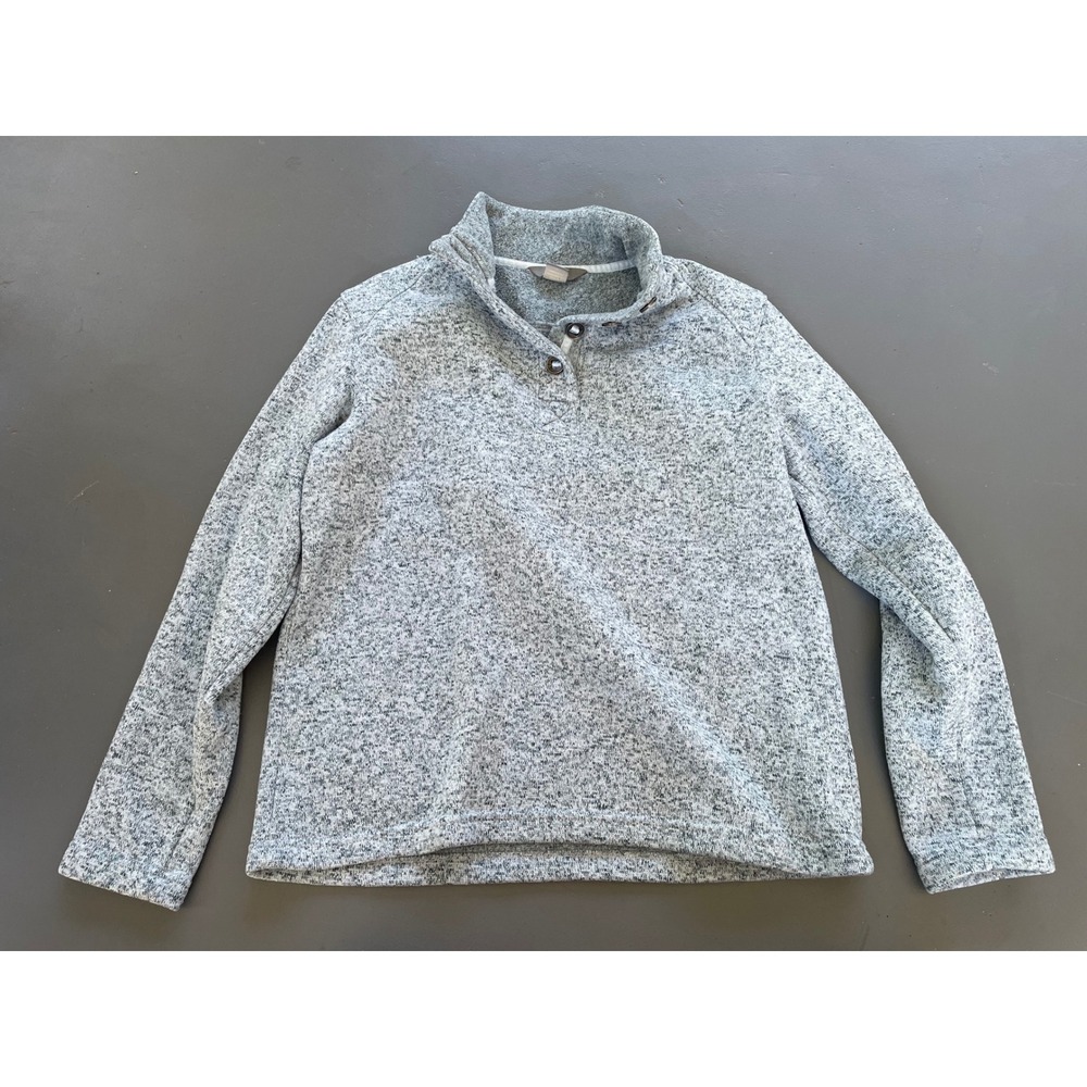 Natural Reflections Womens Gray Marl Sweater Fleece 3-Button Pullover Size M